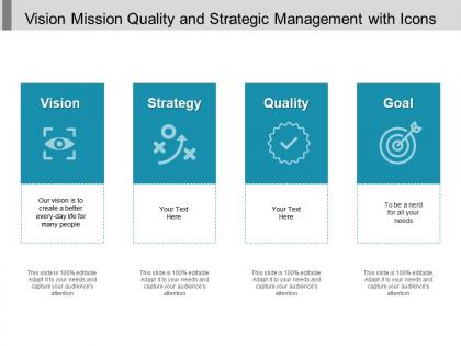 Vision mission quality and strategic management with icons