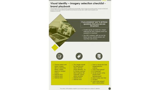 Visual Identity Imagery Selection Checklist Brand Playbook One Pager Sample Example Document