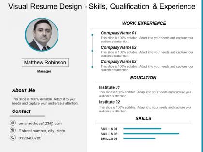 Visual resume design skills qualification and experience