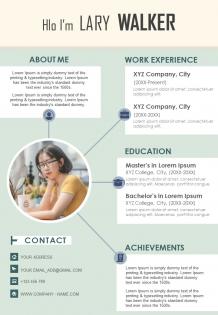 Visual resume design template with work experience and educational details