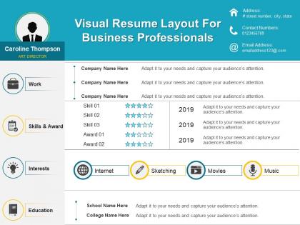 Visual resume layout for business professionals