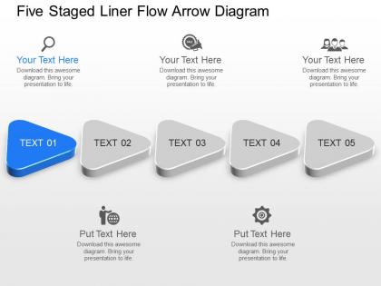 Vl five staged liner flow arrow diagram powerpoint template