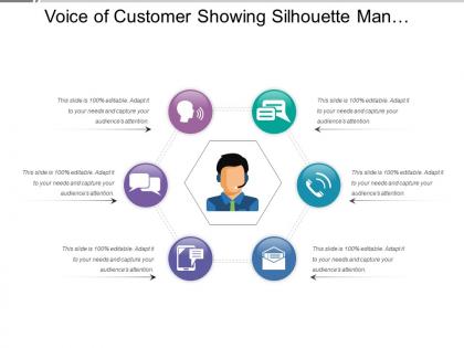 Voice of customer showing silhouette man with mic and 6 options