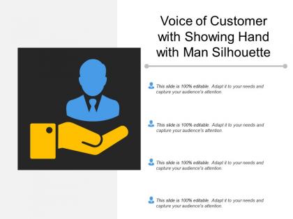 Voice of customer with showing hand with man silhouette