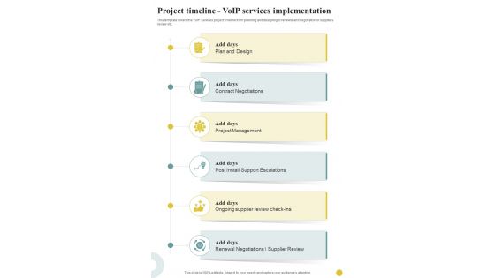 Voip Infrastructure And Services Project Timeline Voip Services Implementation One Pager Sample Example Document