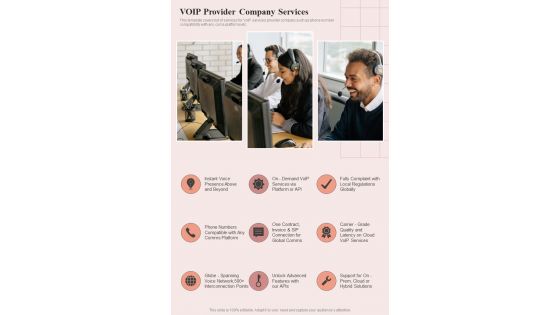 VOIP Provider Company Services VOIP Request Proposal One Pager Sample Example Document