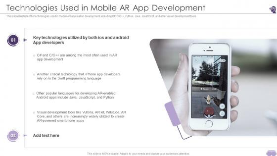VR And AR Technologies Used In Mobile AR App Development Ppt Ideas Slideshow