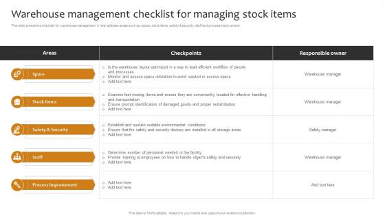 Warehouse Management Checklist For Managing Stock Items Implementing Cost Effective Warehouse Stock