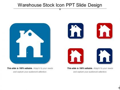 Warehouse stock icon ppt slide design