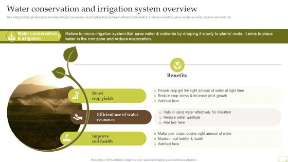 Water Conservation And Irrigation System Overview Complete Guide Of Sustainable Agriculture Practices