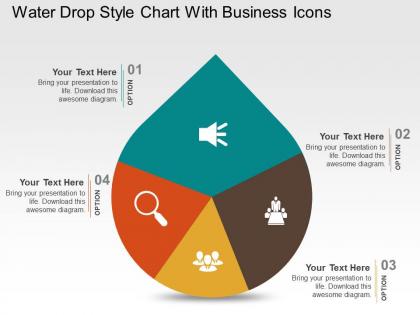 Water drop style chart with business icons powerpoint slides