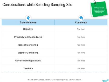 Water management considerations while selecting sampling site ppt diagrams
