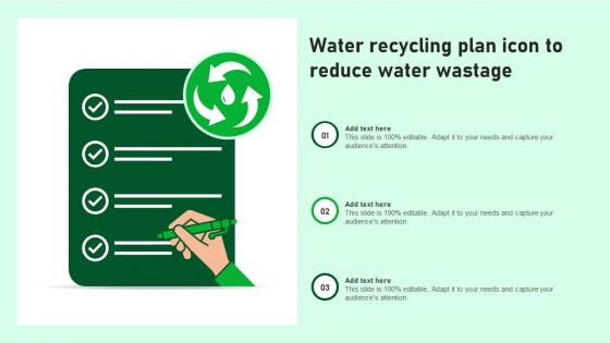 Water Recycling Plan Icon To Reduce Water Wastage