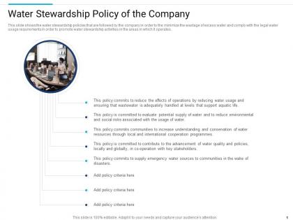 Water stewardship policy stakeholder governance to improve overall corporate performance