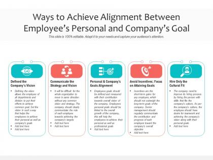 Ways to achieve alignment between employees personal and companys goal
