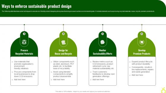 Ways To Enforce Sustainable Product Design Green Advertising Campaign Launch Process MKT SS V