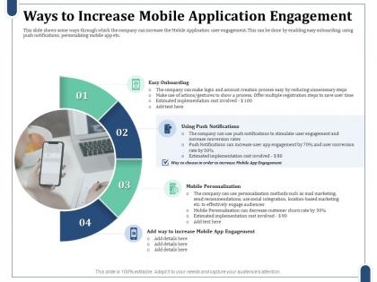 Ways to increase mobile application engagement estimated implementation cost ppt background