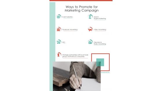 Ways To Promote For Marketing Campaign One Pager Sample Example Document