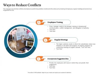 Ways to reduce conflicts meetings ppt powerpoint presentation icon designs