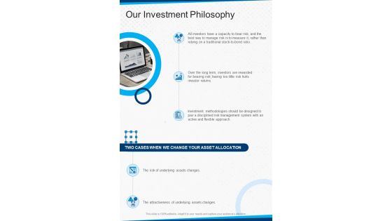 Wealth Advisory Proposal Our Investment Philosophy One Pager Sample Example Document