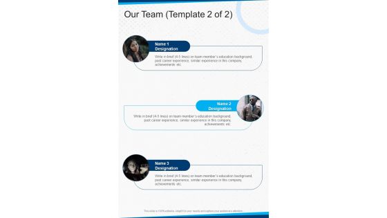 Wealth Advisory Proposal Our Team One Pager Sample Example Document