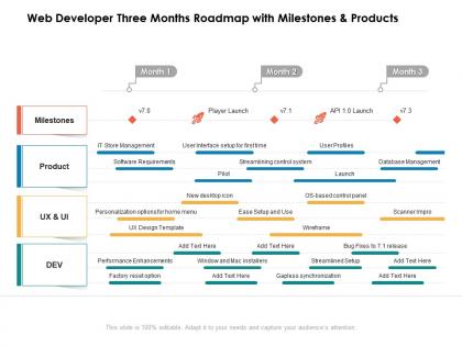Web developer three months roadmap with milestones and products