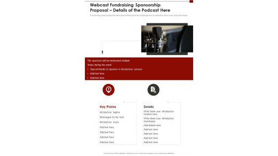 Webcast Fundraising Sponsorship Details Of The Podcast Here One Pager Sample Example Document