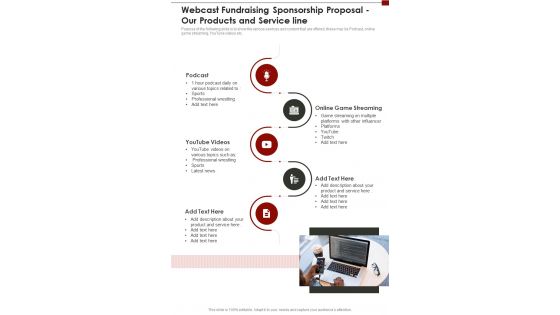 Webcast Fundraising Sponsorship Our Products And Service Line One Pager Sample Example Document