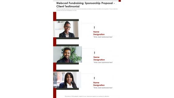 Webcast Fundraising Sponsorship Proposal Client Testimonial One Pager Sample Example Document