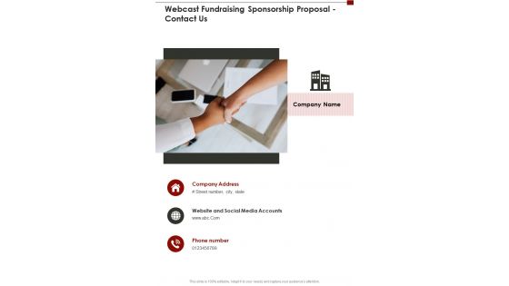 Webcast Fundraising Sponsorship Proposal Contact Us One Pager Sample Example Document