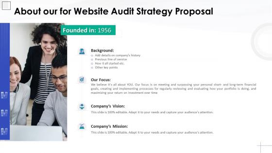 Website audit strategy proposal template about our for website audit strategy proposal