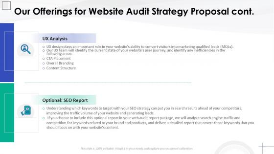 Website audit template our offerings for website audit strategy proposal cont