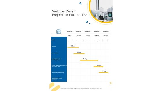 Website Design Project Timeframe One Pager Sample Example Document
