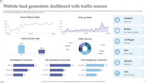 Website Lead Generation Dashboard With Traffic Sources