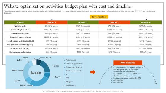 Website Optimization Activities Budget Plan Pharmaceutical Marketing Strategies Implementation MKT SS