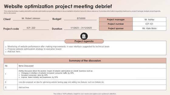 Website Optimization Project Meeting Debrief