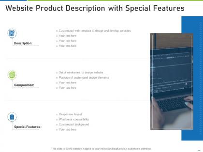 Website product description with special features