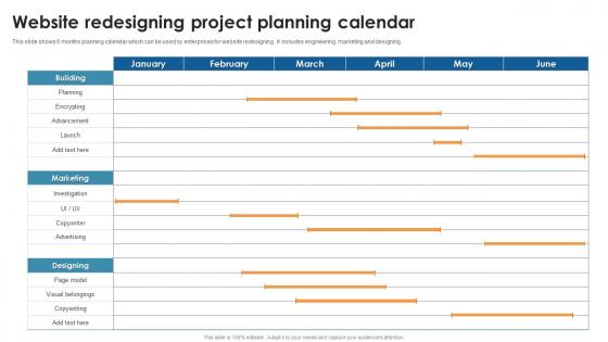 Website Redesigning Project Planning Calendar