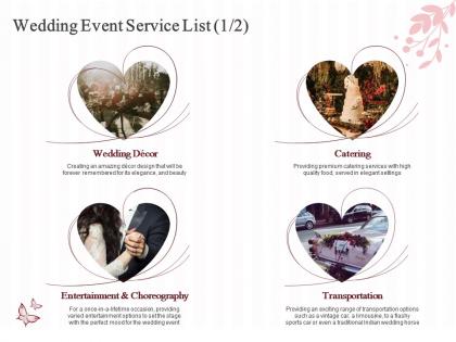 Wedding event service list ppt powerpoint presentation model icons