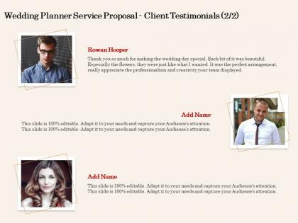 Wedding planner service proposal client testimonials l2065 ppt powerpoint images