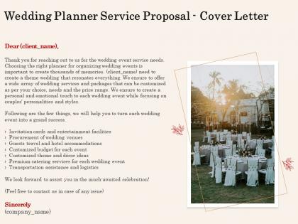 Wedding planner service proposal cover letter ppt powerpoint ideas template