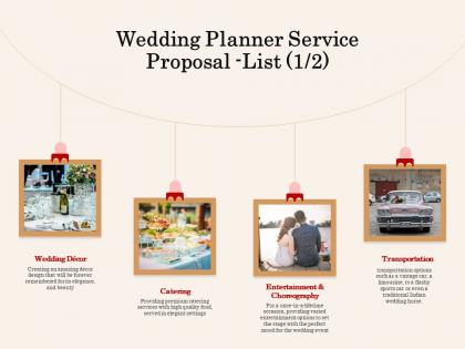 Wedding planner service proposal list l2066 ppt powerpoint presentation download