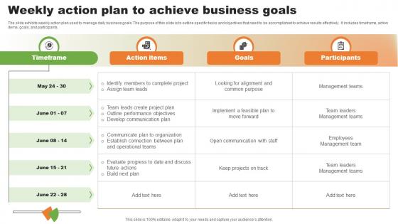 Weekly Action Plan To Achieve Business Goals