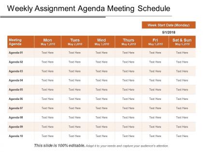 Weekly assignment agenda meeting schedule ppt images