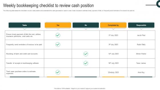 Weekly Bookkeeping Checklist To Review Cash Position