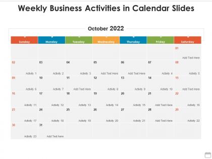 Weekly business activities in calendar slides