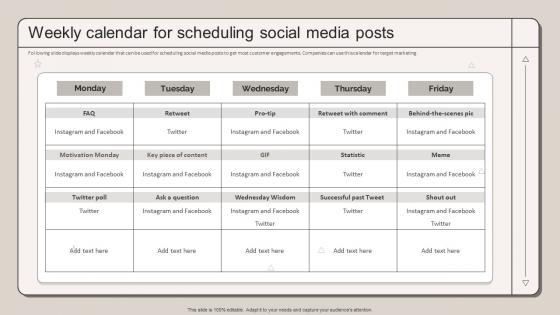 Weekly Calendar For Scheduling Social Media Posts Strategic Marketing Plan To Increase