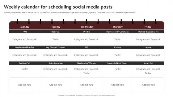 Weekly Calendar For Scheduling Social New Brand Awareness Strategic Plan Branding SS
