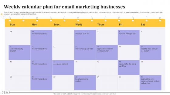 Weekly Calendar Plan For Email Marketing Businesses