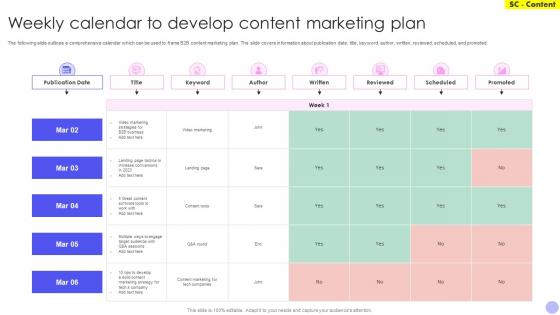 Weekly Calendar To Develop Content Marketing Plan